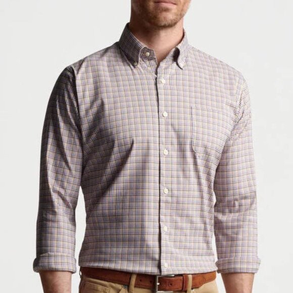 Peter Millar Quinby Cotton-Blend Sport Shirt in Multi Yellow Crown-Lite Mens XL - Picture 1 of 9